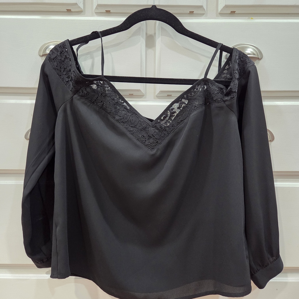 Express Black Lace-Trim Cold-Shoulder Blouse